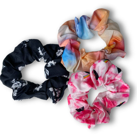 3 Pack Floral Multi-Colour Mix Scrunchies