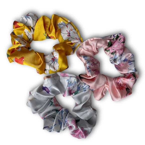 3 Pack Satin Floral Print Scrunchies